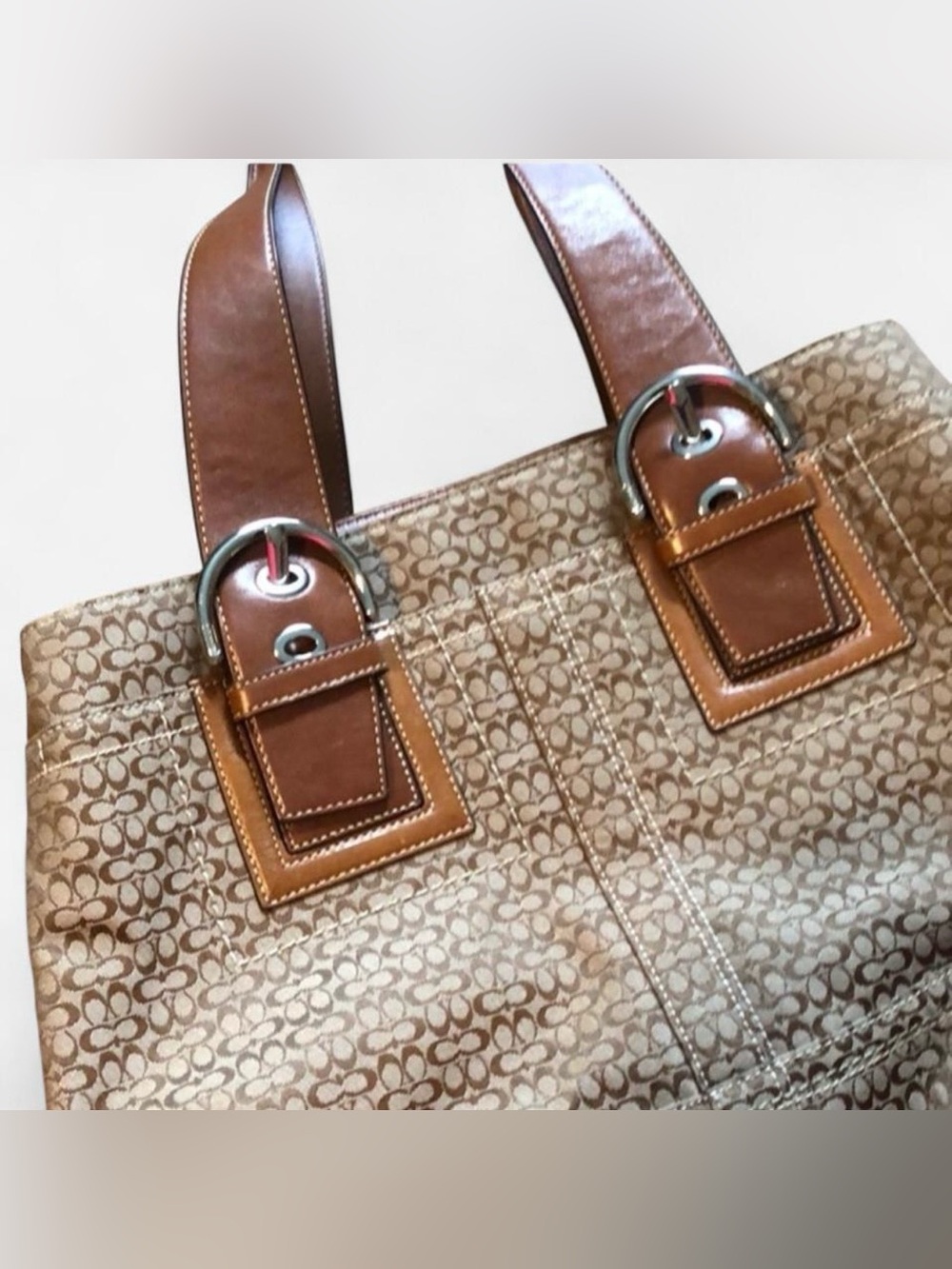 Coach Y2K SoHo Tan Signature Canvas Satchel with Brown Leather Trim - Picture 1 of 8